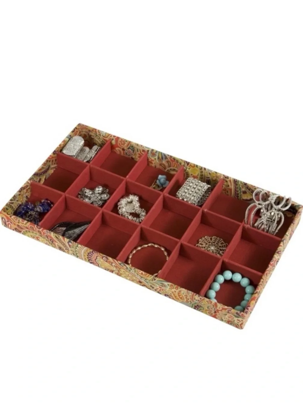 Set of 3 Raymond Waites Printed Fabric Jewelry Storage Trays Drawer Organizers